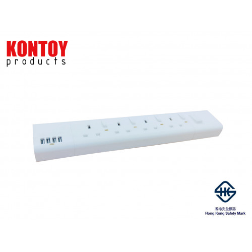 4 switch + 4USB(4.8a) + master switch (6 feet) (white) lightning protection extension P8041